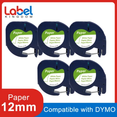 Dymo LetraTag Refill Black on White Paper Label Tape 91200 12mm 1/2" for LT-100H