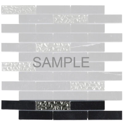 Black Marquina Marble Stone Silver Glass Mosaic Tile Brick Joint Backsplash - Image 1 of 3