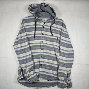 Billabong Baja Hooded Long Sleeve Flannel Mens Medium Shirt White/Gray/Blue - Picture 1 of 11