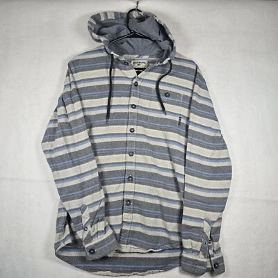 Billabong Baja Hooded Long Sleeve Flannel Mens Medium Shirt White/Gray/Blue - Image 1 of 4