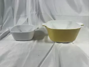 Corning Ware Harvest Gold Yellow & White Casserole No Lids Vintage - Picture 1 of 8