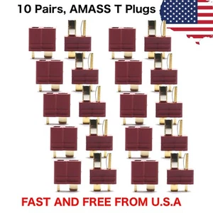 10 Pairs T Plug Male & Female Connectors Deans Style For RC LiPo Battery - Picture 1 of 7
