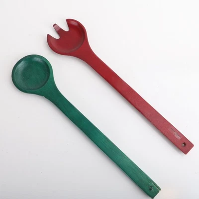 Decorative Utensils Wooden Serving Spoon Fork Red and Green - Image 1 of 4