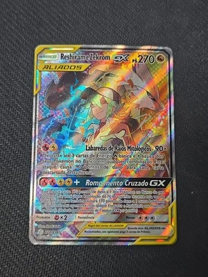 Pokémon 2019 Reshiram & Zekrom GX Full Art 222/236 Cosmic Eclipse Portuguese - Image 1 of 2