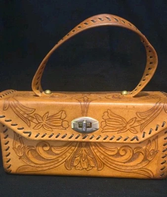 Bolso de hombro/mano ajustable de cuero vintage de cuero trabajado a mano tabaco Foto 1 de 4