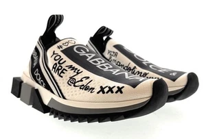 Dolce & Gabbana White/Black Logo Knit Slip On Sneakers-EU36 - Picture 1 of 5