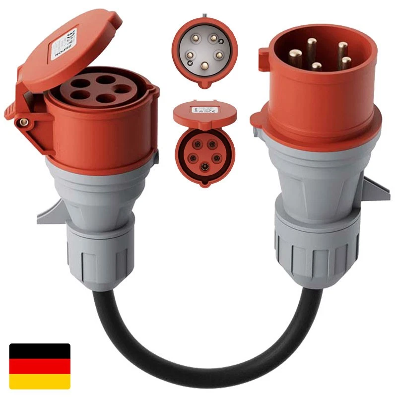 Starkstrom Adapter 32A Stecker auf 16A Kupplung - -50 cm Kabellänge IP44 DHL - Bild 1 von 4