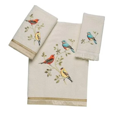  - 3pc Towel Set, Soft & Absorbent, Nature Bathroom Decor (Gilded Birds  - Image 1 of 4