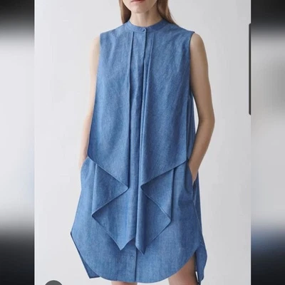 COS Organic Cotton Ruffled Denim Dress Size 4 NEW with Tags Blue - Image 1 of 4