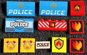 LEGO Printed Tiles Minifigure Accessories Bundle Lot Police Firefighter Signs - Picture 1 of 4