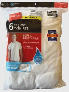 Hanes Mens 6 PACK White Tagless TShirts Size 3X/3XG 54-56" - Picture 1 of 4