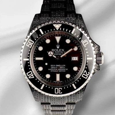 Rolex Deep Sea-Dweller Fecha 44 mm Negro Helado 5ct Diamantes Acero Reloj 116660 Foto 1 de 4