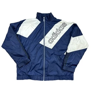 VTG 90s Adidas Full Zip Windbreaker Jacket Colorblock Spellout Lined Track Sz XL - Picture 1 of 9