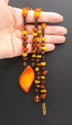 Collar Colgante Diseñador Ámbar Báltico Yema de Huevo Caramelo Cuentas Hecho a Mano 24" Foto 1 de 4