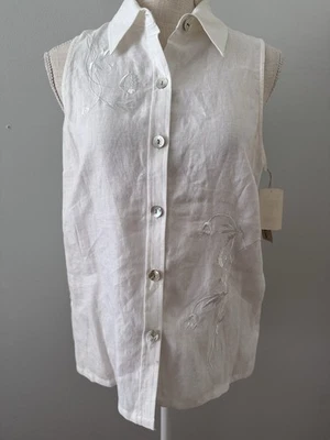Blusa sin mangas bordada uniforme John Paul Richard LINO lavado a la arena de colección -M Foto 1 de 4