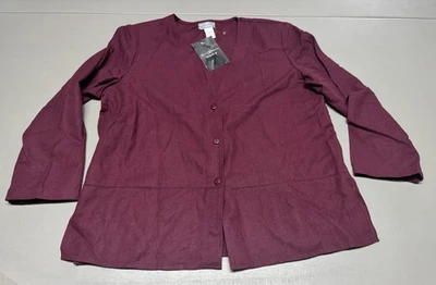 Nueva Chaqueta Blazer Camisa Jaclyn Smith Vintage Mezcla Lino Mujer XL Granate Botón Foto 1 de 4