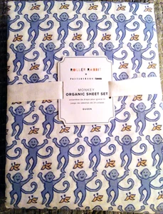NWT Pottery Barn Teen Roller Rabbit Monkey Full Sheet Set Cotton ~Cute Sheets~ - Picture 1 of 2