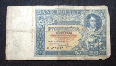 OLD BANKNOTE OF POLAND 20 ZLOTYCH 1931 (PLATER & WOMAN WITH CHILDREN) AF 8295917 - Image 1 of 2