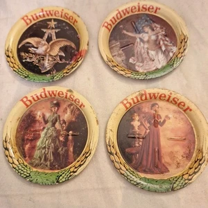 Budweiser Beer Breweriana Metal Coasters Mancave Bar Set Of 4 Official Product - Picture 1 of 7