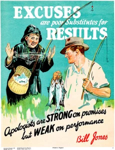 Ausreden sind schlechter Ersatz für Ergebnisse Angeln 1928 B. Jones Motivation Poster - Bild 1 von 1