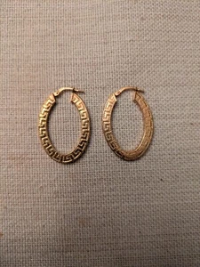 Vintage DV ITALIEN 18K GP Bronze ITALIEN Ovel o Creolen griechisches Design detailliert - Bild 1 von 5