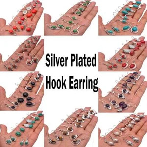 Rose Quartz & Mix Gemstone 925 Sterling Silver Plated 10Pair Earrings Lot 5FE-91 - Picture 1 of 1