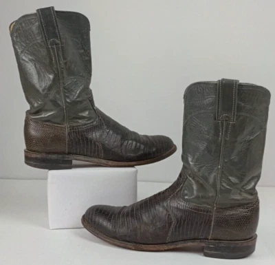 Botas de Vaquero Justin 3116 Para Hombres Talla 8.5 D Cuero Gris Marrón Piel de Lagarto Media Pantorrilla Foto 1 de 4