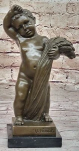 Estatua de escultura de bronce genuino bebé desnudo arte base de mármol venta de regalo - Imagen 1 de 10