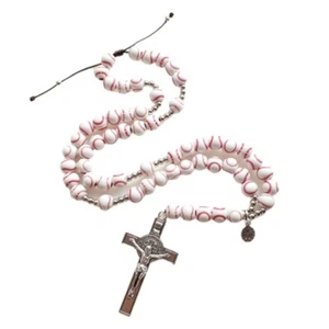 Round Acrylic Beads Cross Necklace Catholic Religious Jewelry Rosary Necklace - Picture 1 of 8