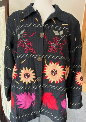 Alex Kim  Jacket  XL  Navy  Sunflowers, Berries, Fall Leaves Wearable Art Lined - Image 1 of 4
