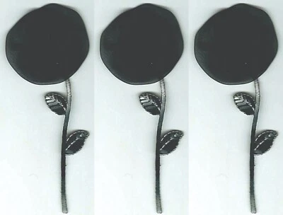 Black Organza Flower Patch Embroidered Stem Sew on (4" in) Lot of 3 - Image 1 of 2