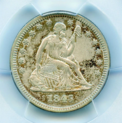 1845 Liberty Seated Quarter, PCGS AU53 Cover