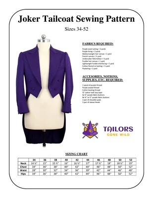 Joker Tailcoat Sewing Pattern - Victorian Tailcoat Costume Cosplay Men's Pattern - Image 1 of 4