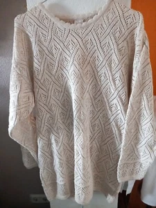 Damen Lurexpullover Beige Gold Lochmuster Gr. M - Bild 1 von 5