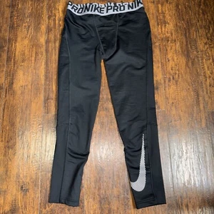Nike Pro Compression Tights Boys Large  Black Dri Fit Training Athletic - Picture 1 of 5