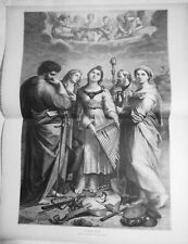 Die Heilige Cäcilia, by Rafael Sanzio  --  1884 Original print. 22 x 16 inches.