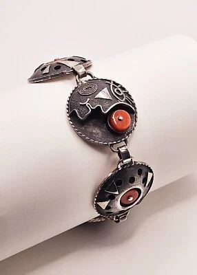 ÚNICA Pulsera de Eslabones Plata de Ley Abstracto Coral 8" Foto 1 de 4