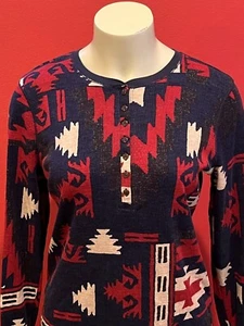 Camicia LRL Ralph Lauren Jeans Co Aztec stampa sud-occidentale toppe gomito P L - Foto 1 di 11