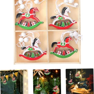 12Pcs Christmas Tree Hanging Decoration Accessory Small Wooden Horse Pendant - Picture 1 of 10