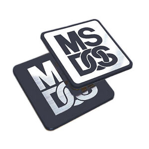 MS DOS Sticker Case Badge - Chrome Reflective -25,4 mm x 25,4 mm - (TWO pieces)