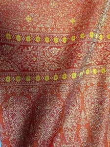 Orange & Gold Glitter Silk Damask Fabric For Wedding Skirt Dress 40"x72" #OR128 - Picture 1 of 12