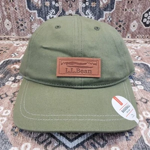 L.L. Bean Green Hat Brown Leather Patch Adjustable NWT OSFA Cap - Picture 1 of 12
