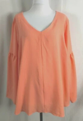 Nueva Blusa Lands End Mujer Sólida Naranja Melocotón Mangas Largas Poliéster 28W Foto 1 de 4