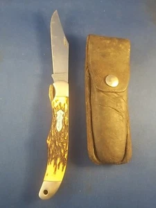 BEAUTIFUL SCHRADE UNCLE HENRY KNIFE MADE IN USA 127UH STAGLON HANDLES WITH SHEAT - Picture 1 of 12