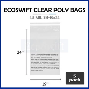 5 19x24 Self Seal Suffocation Warning Clear Poly Bags 1.5 mil Free Shipping - Picture 1 of 6