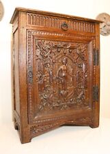 antique 1800's hand carved wood iron Jacobean figural floor cabinet Folk Art 