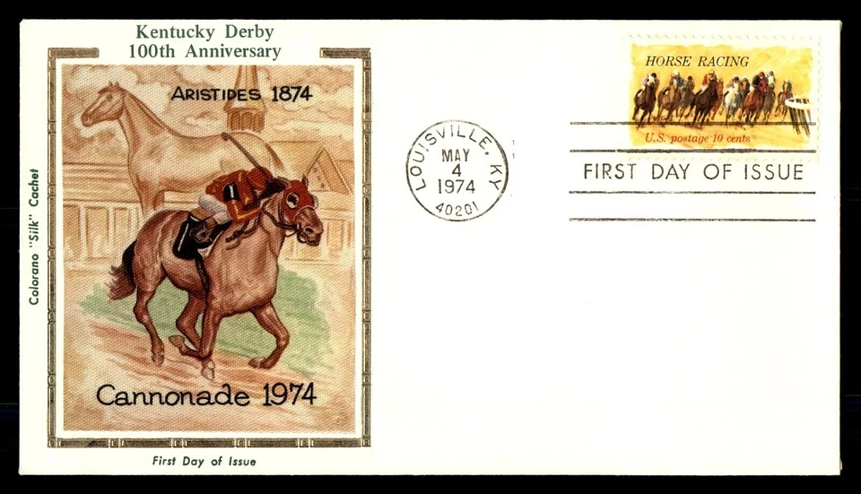 1528 10c Stamp (1974) KENTUCKY DERBY - HORSE RACING FDC BY COLORANO SILK - Image 1 of 1