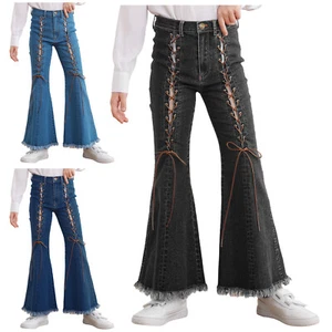 Kids Girls Sweatpants Ruffled Jeans Fashion Pants Holiday Trousers Travel Date - Picture 1 of 46