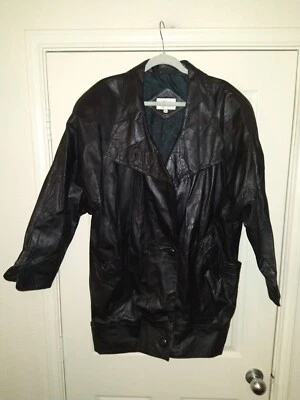 Winlit Black Leather Coat Jacket Men's sz Large - Imagem 1 de 4