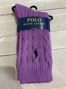Ralph Lauren Polo Pony Ladies Boot Socks 87% Cotton Cable Knit Purple - Picture 1 of 3